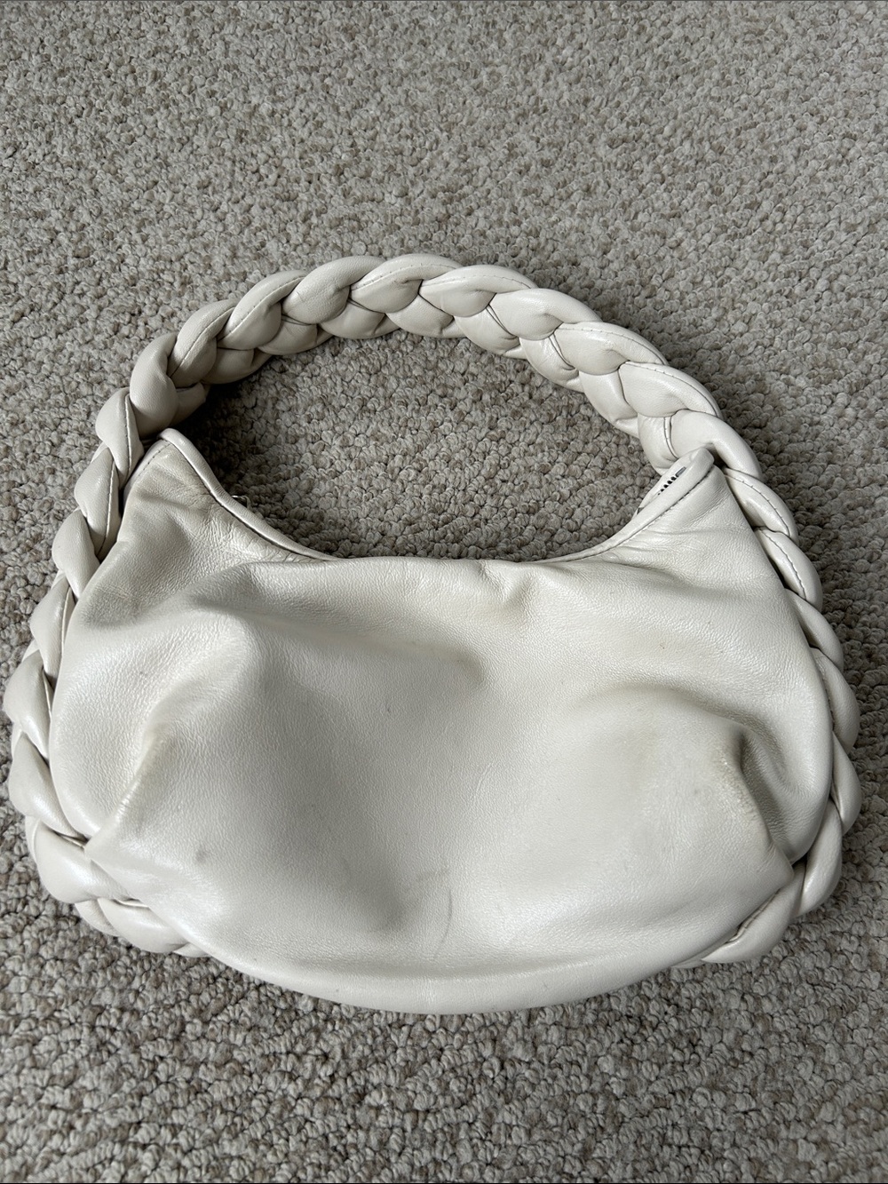 Braided-Handle Cream Shoulder Hobo Bag